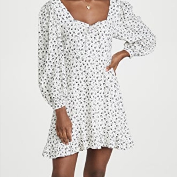 Faithfull the Brand Calla Mini Dress Floral Black and White - Picture 1 of 13